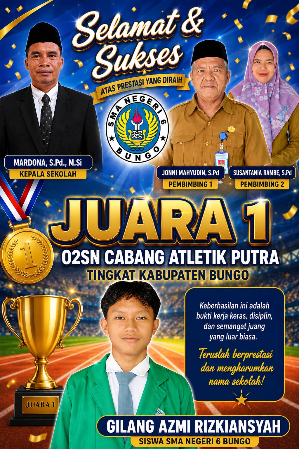 SMA Negeri 6 Bungo Raih Juara 1 O2SN Cabang Atletik Putra Tingkat Kabupaten