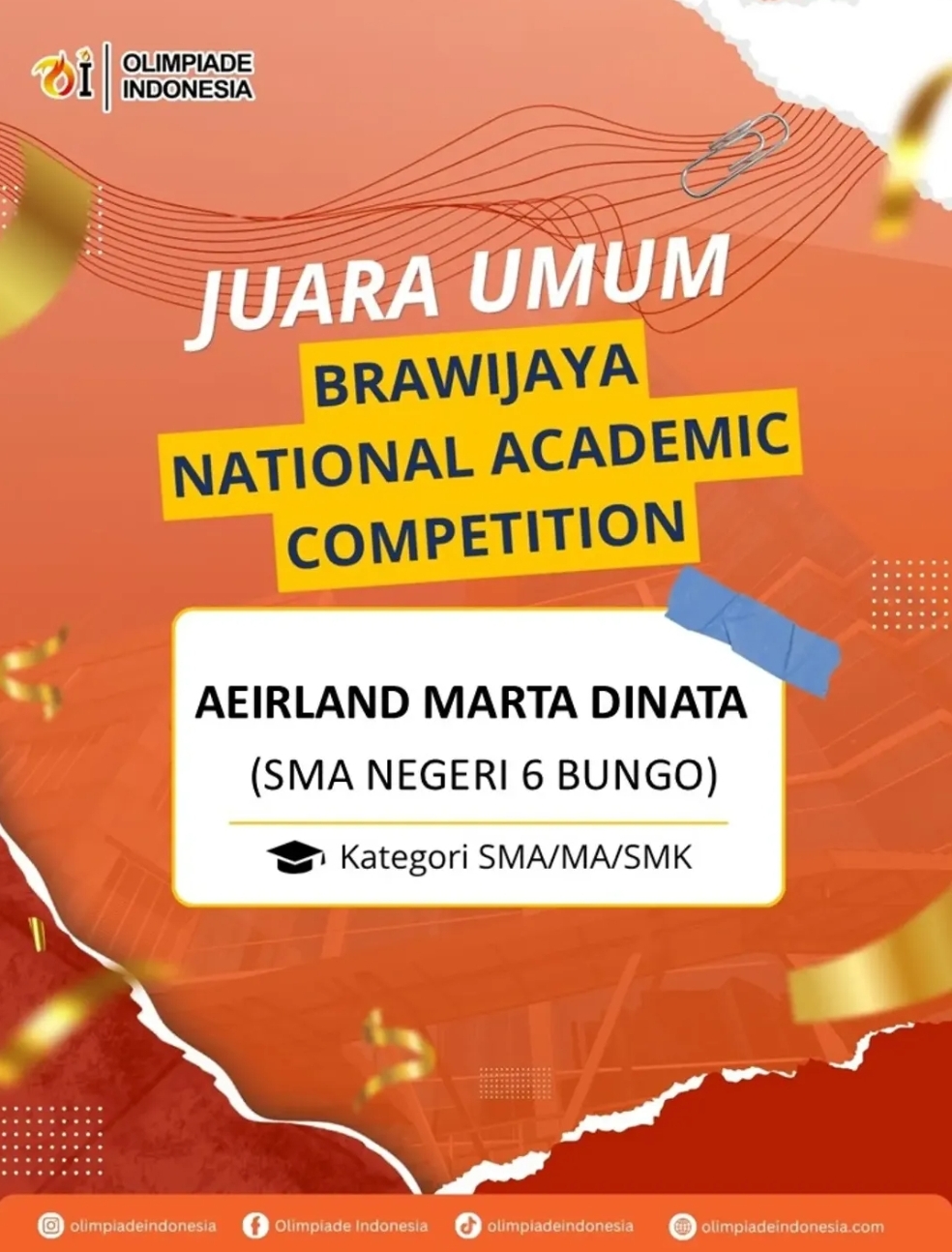 Mengharumkan Nama Sekolah, Siswa SMAN 6 Bungo Raih Juara Umum di Brawijaya National Academic Competition